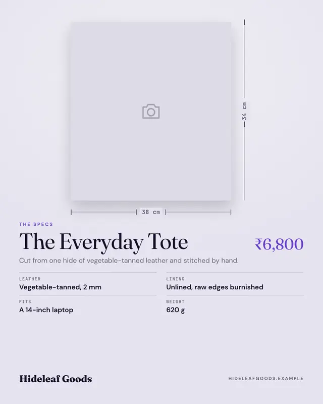 Packshot with specs — sample creative