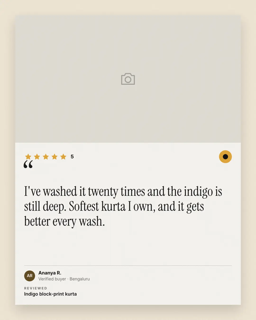 Sample Product review card creative (Own-brand products template), shown on the fictional brand Loomfern