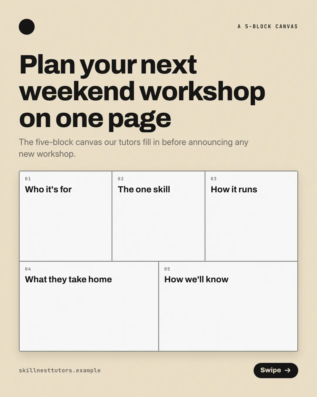 Sample One-page canvas creative (Mental models template), shown on the fictional brand Skillnest Tutors