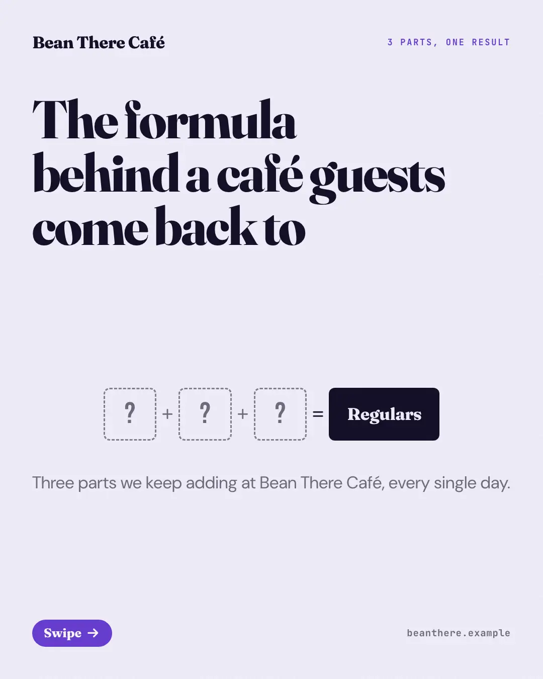 Sample Equation creative (Mental models template), shown on the fictional brand Bean There Café