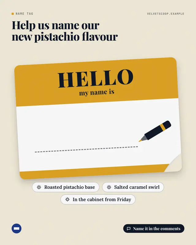 Name tag — sample creative