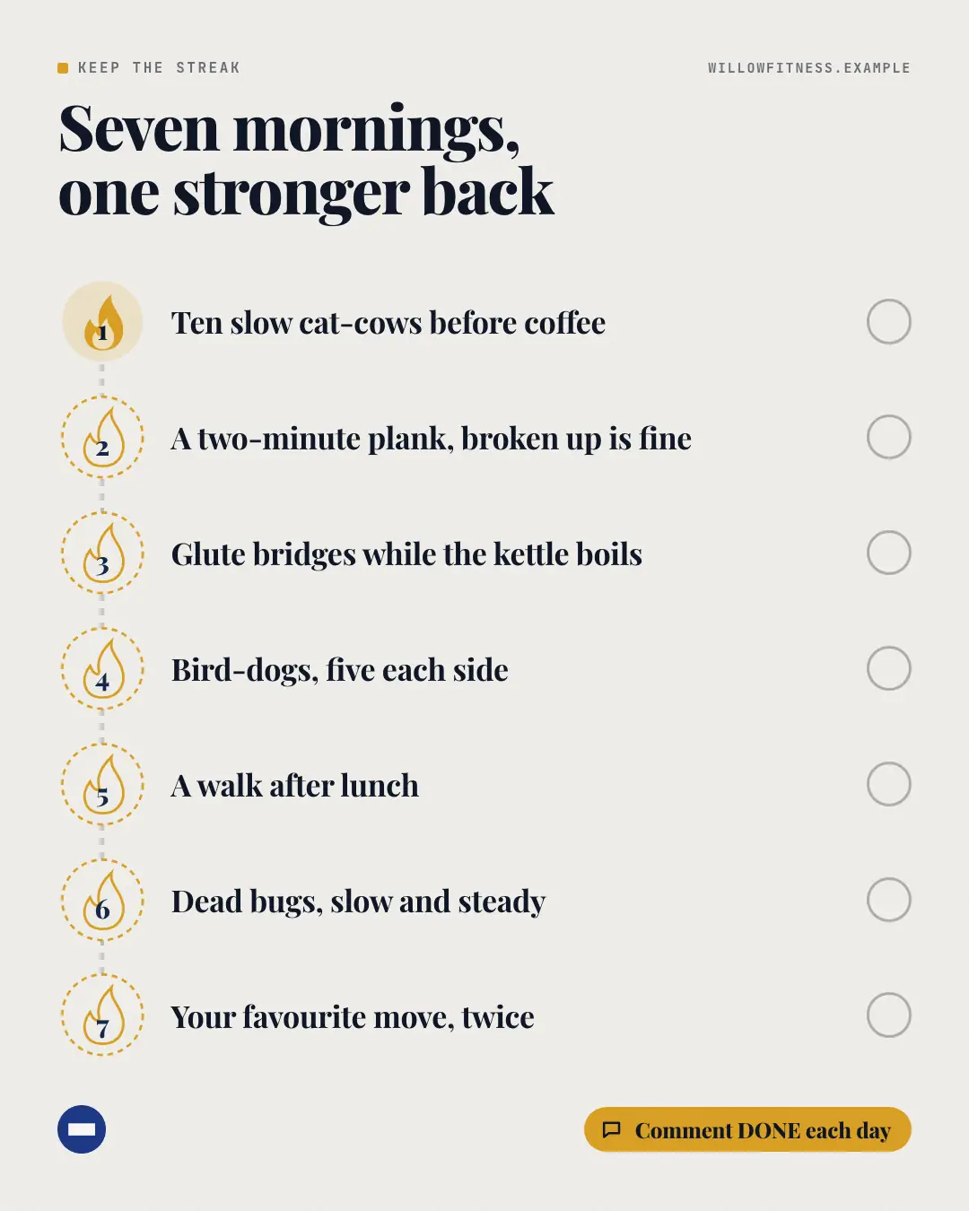 Sample Streak tracker creative (Shout-outs & giveaways template), shown on the fictional brand Willow Fitness