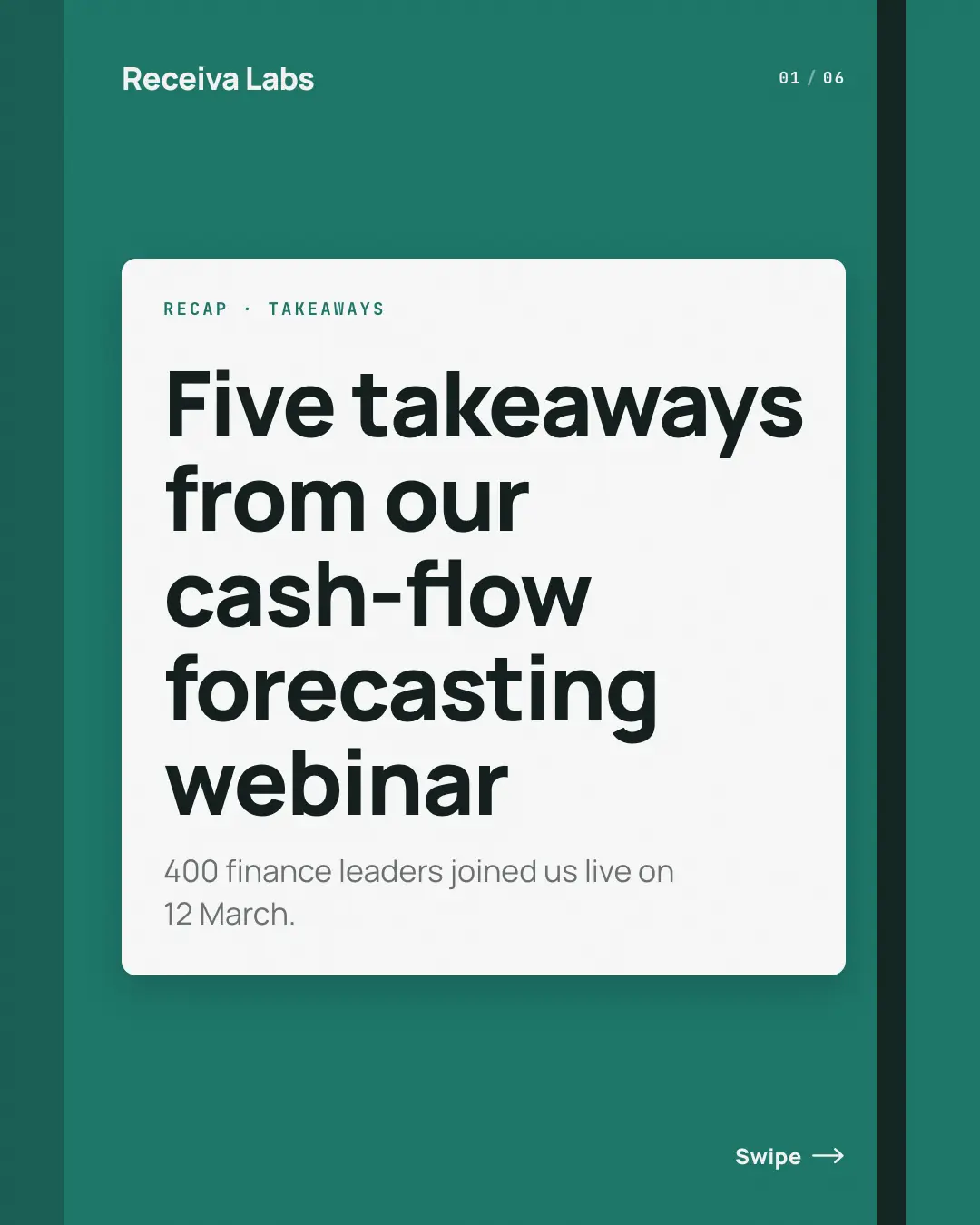 Sample Takeaways recap creative (Business decks template), shown on the fictional brand Receiva Labs