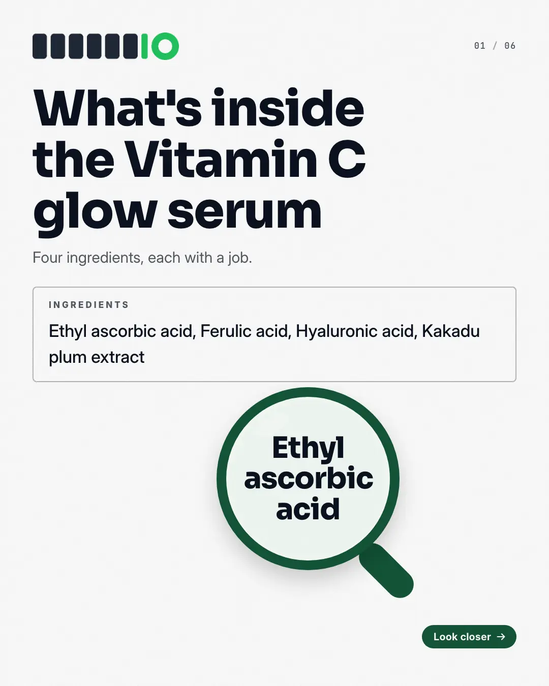 Sample Ingredient loupe creative (Shopfront carousels template), shown on the fictional brand Dewdrop Skin