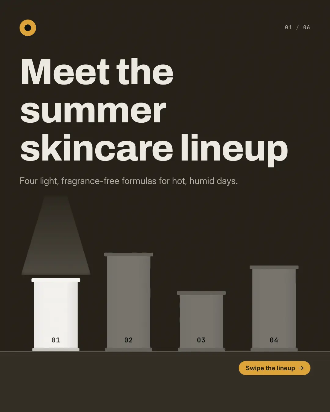 Sample Lineup on plinths creative (Shopfront carousels template), shown on the fictional brand Dewdrop Skin