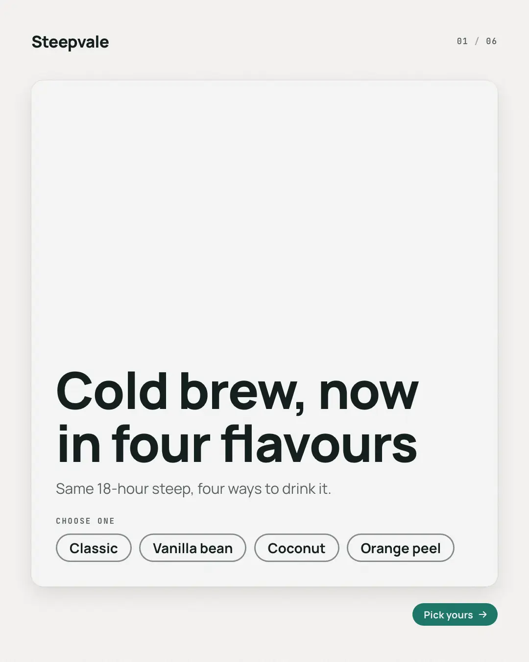 Sample Variant picker creative (Shopfront carousels template), shown on the fictional brand Steepvale
