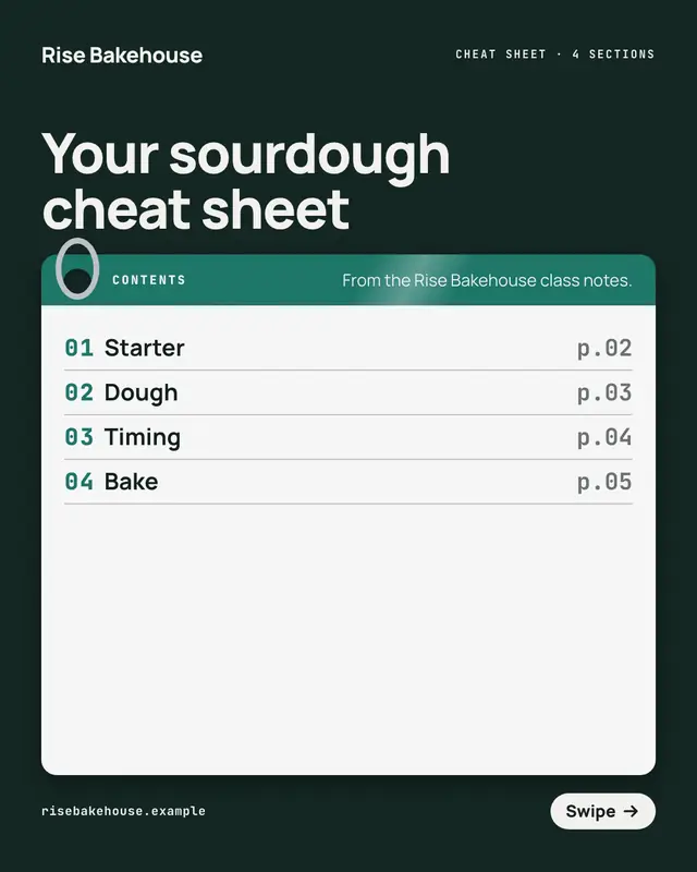 Laminated cheat-sheet deck — sample creative