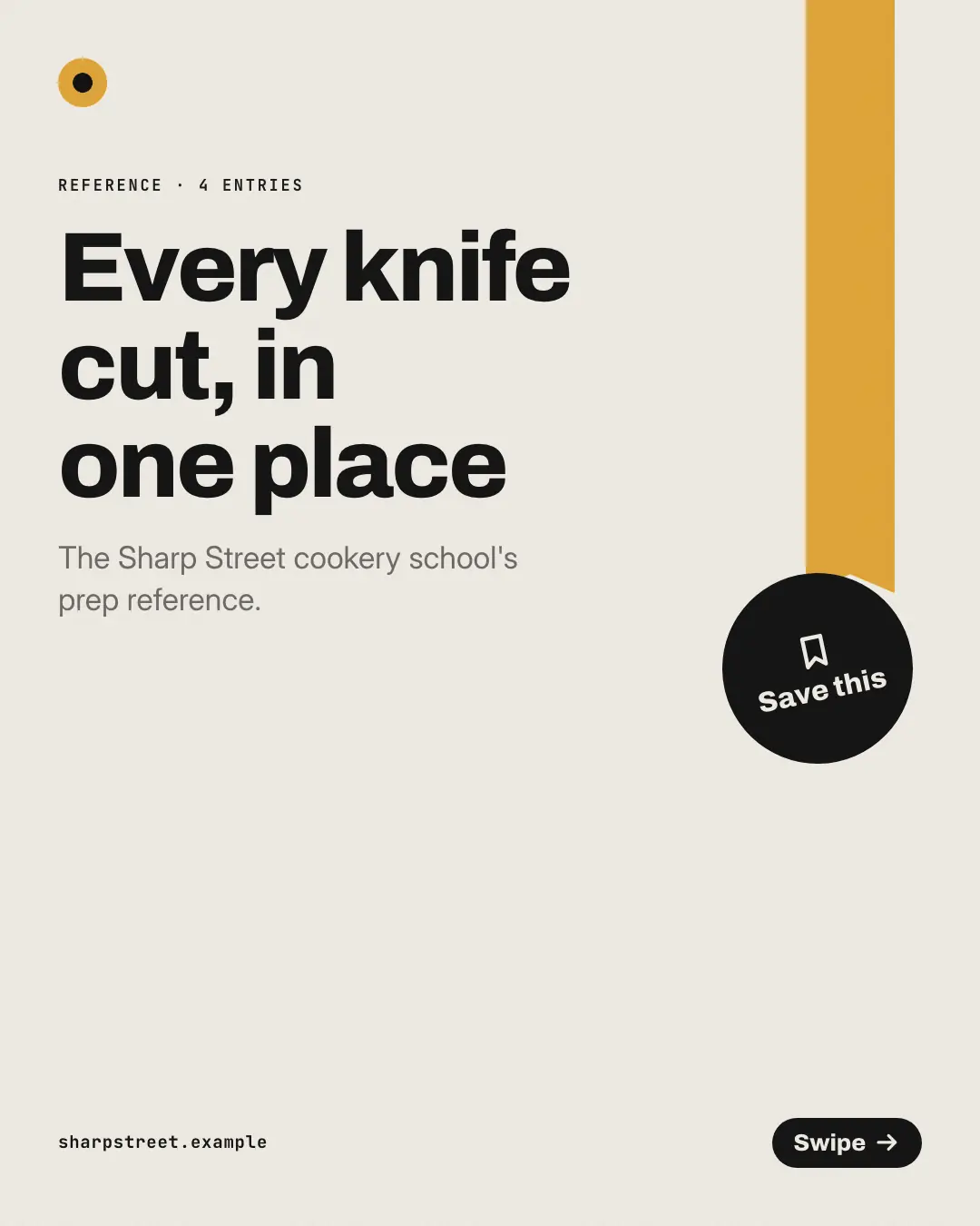Sample Save-this reference deck creative (Teaching carousels template), shown on the fictional brand Sharp Street