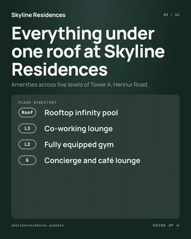 Amenities lift panel — sample creative