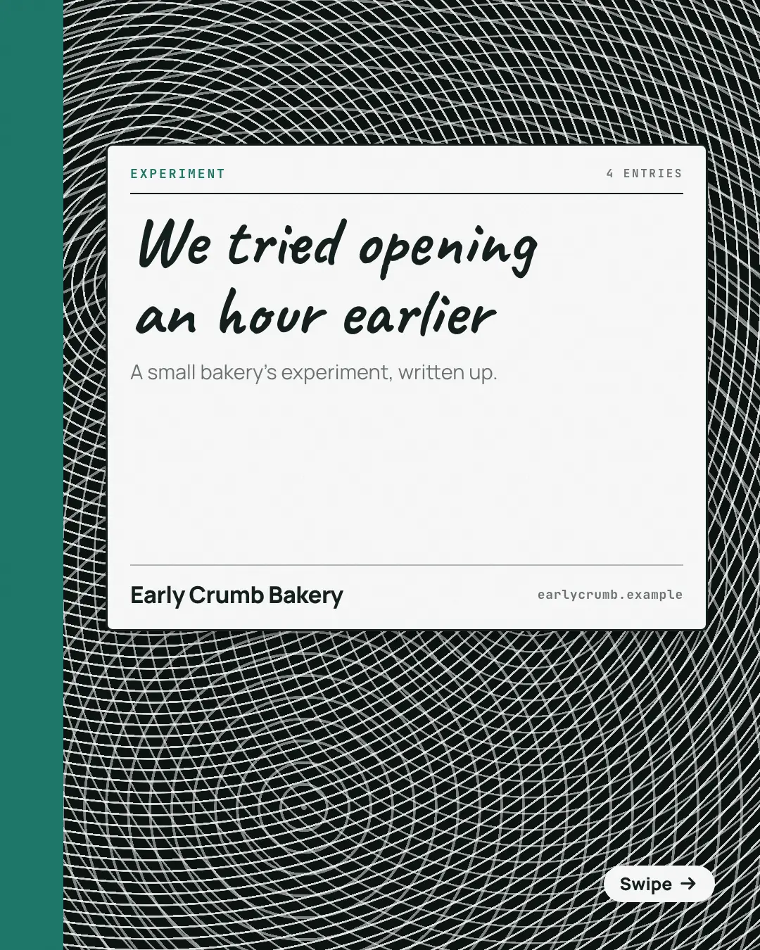 Sample Lab notebook creative (Narrative decks template), shown on the fictional brand Early Crumb Bakery