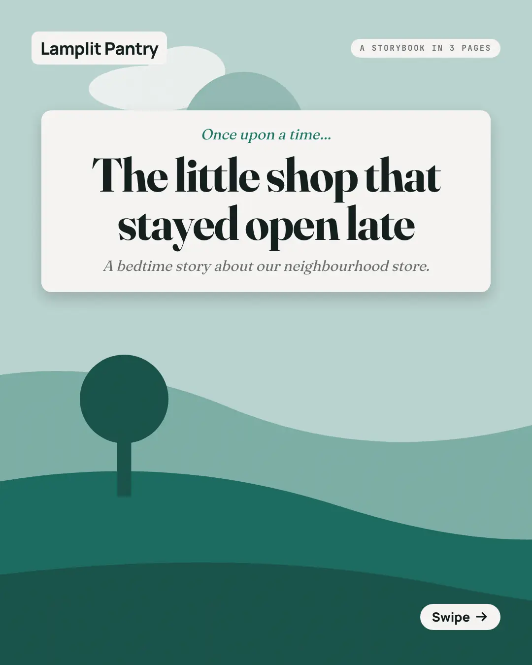 Sample Storybook pages creative (Narrative decks template), shown on the fictional brand Lamplit Pantry