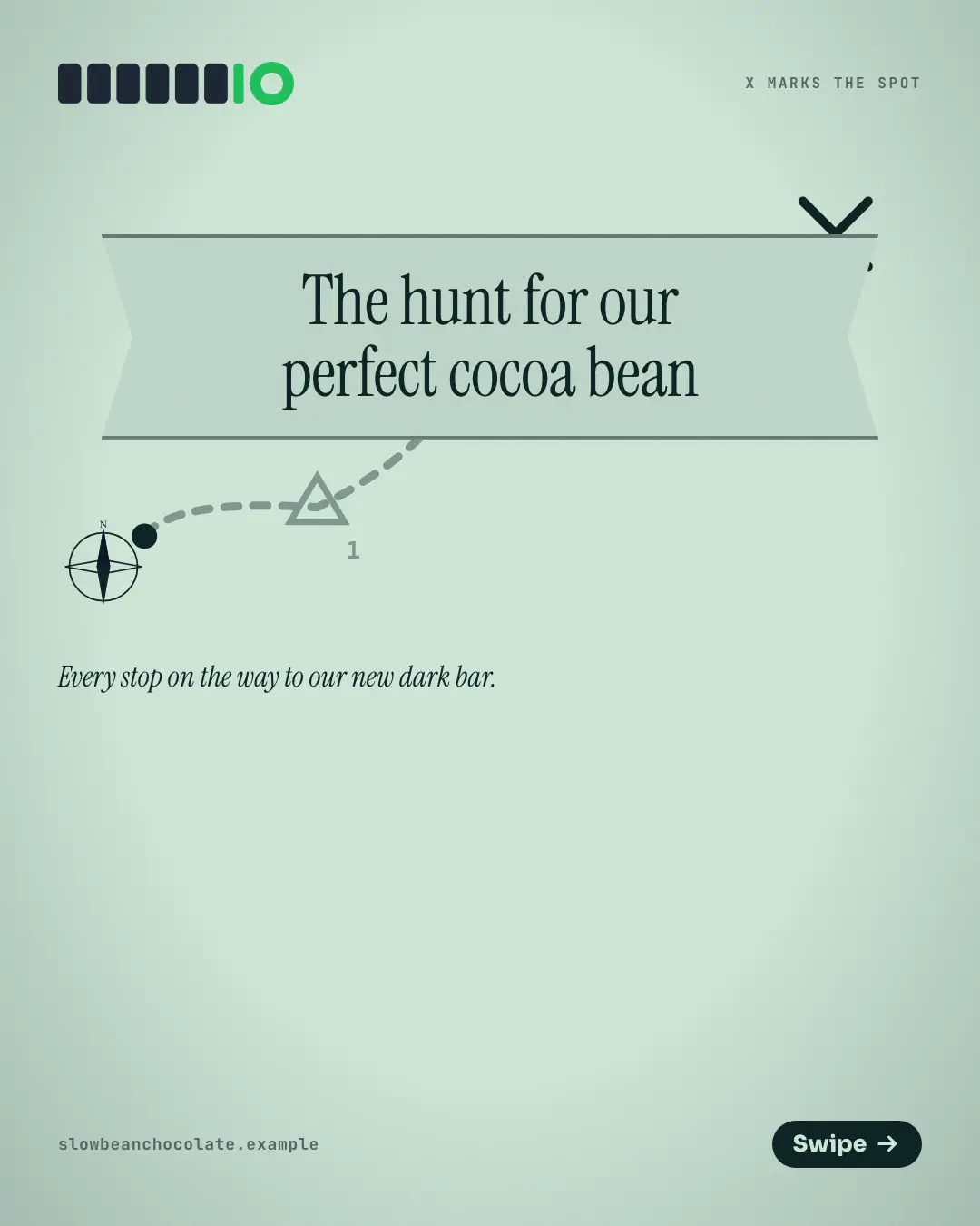 Sample Treasure map creative (Narrative decks template), shown on the fictional brand Slowbean Chocolate