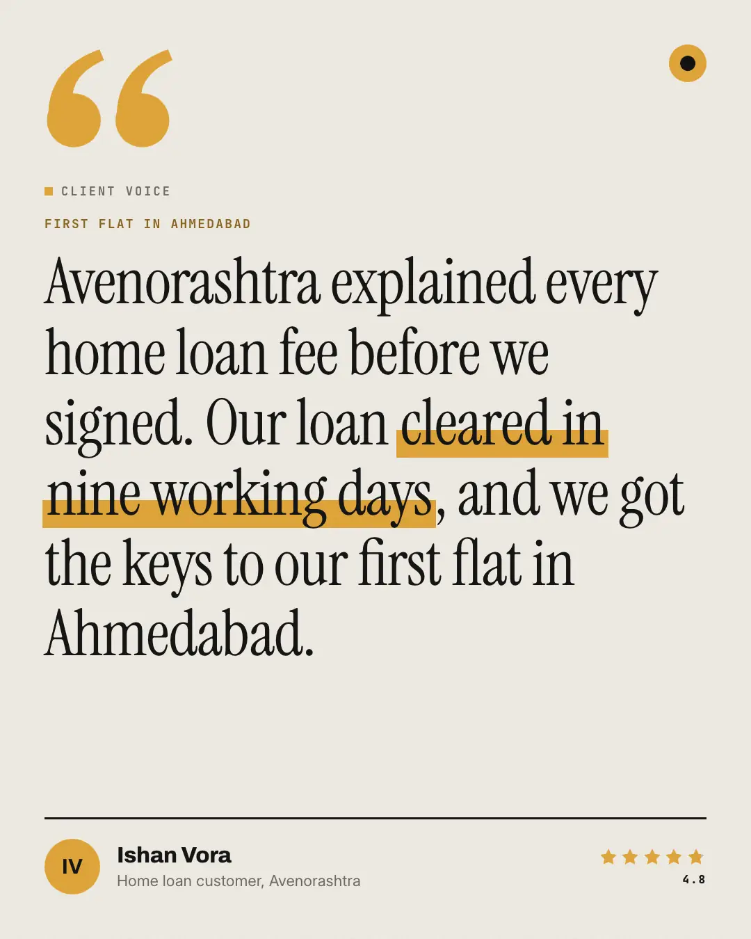 Sample Testimonial creative (Data & proof template), shown on the fictional brand Avenorashtra