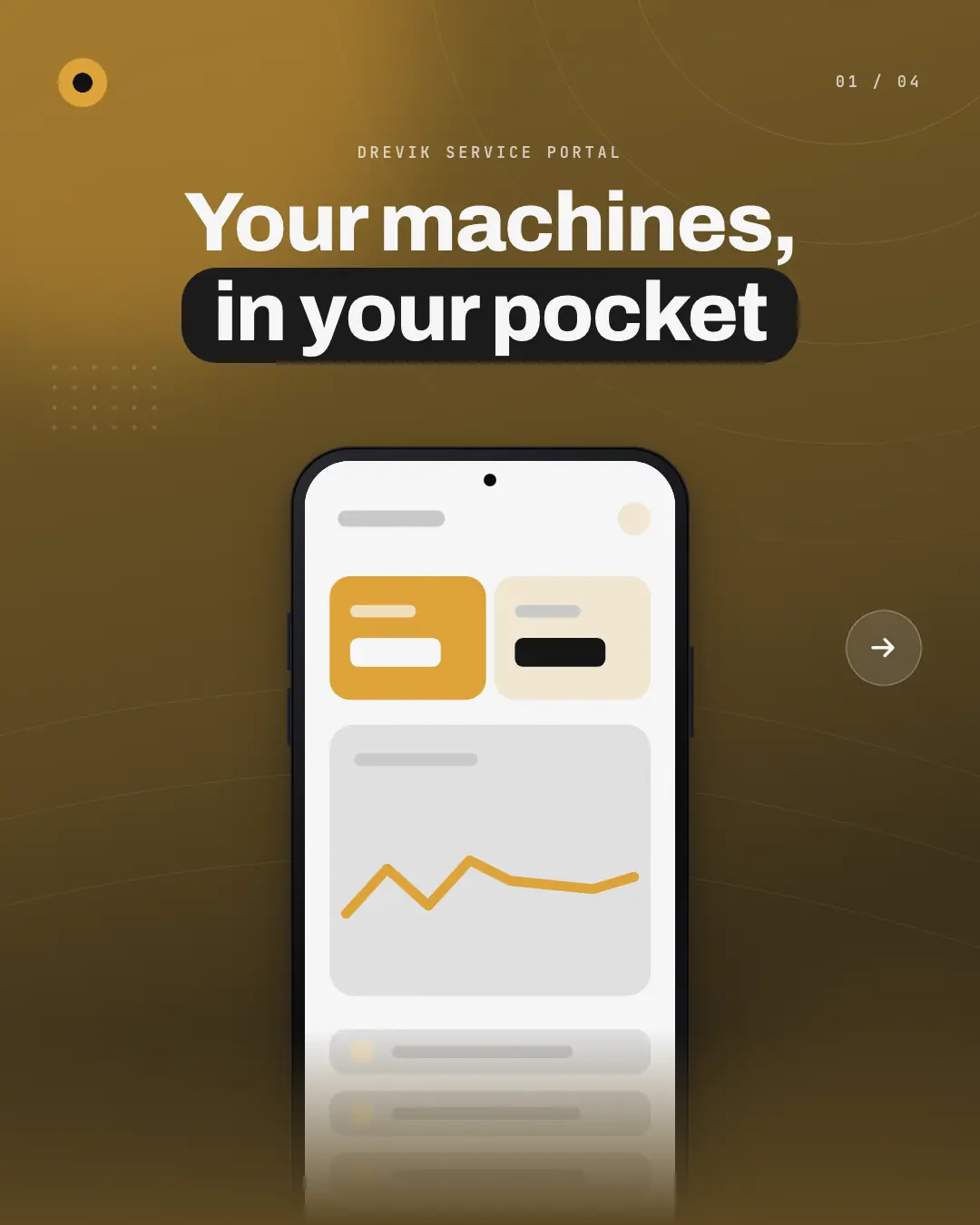 Sample App screenshot carousel creative (Device mockups template), shown on the fictional brand Drevik Machinery