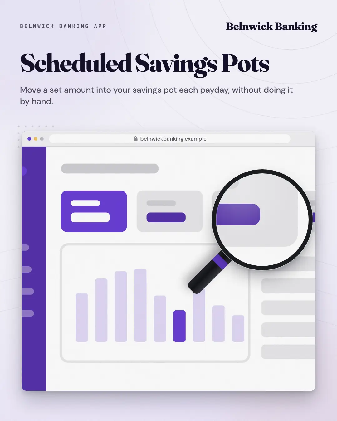 Sample Feature zoom creative (Device mockups template), shown on the fictional brand Belnwick Banking