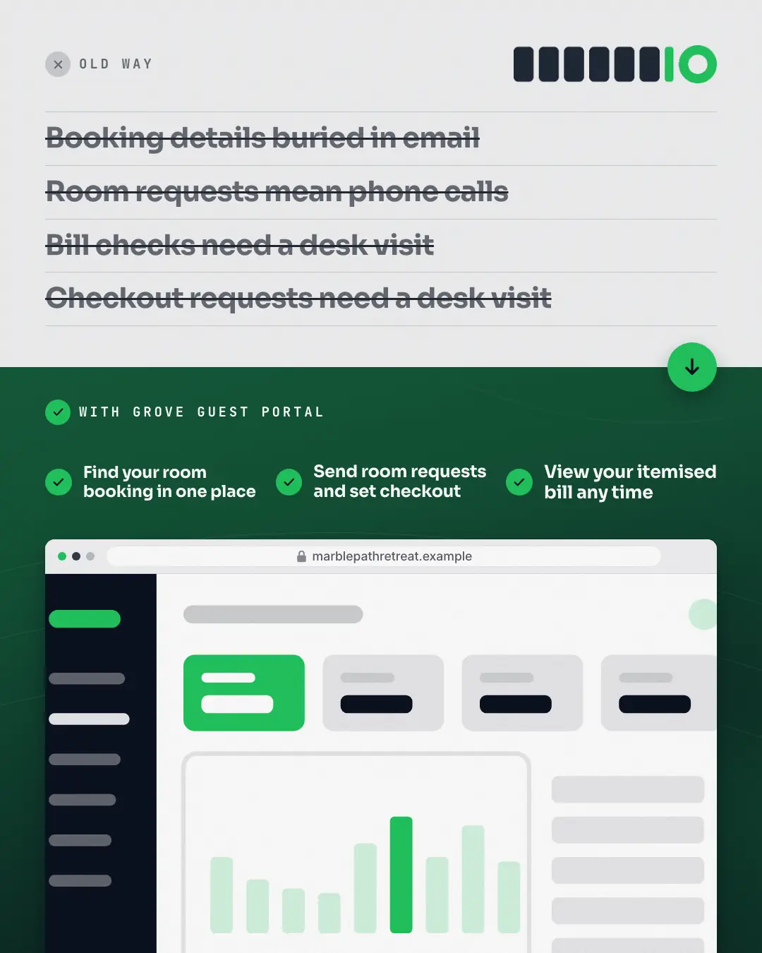 Sample Old way / new way creative (Device mockups template), shown on the fictional brand Marblepath Retreat