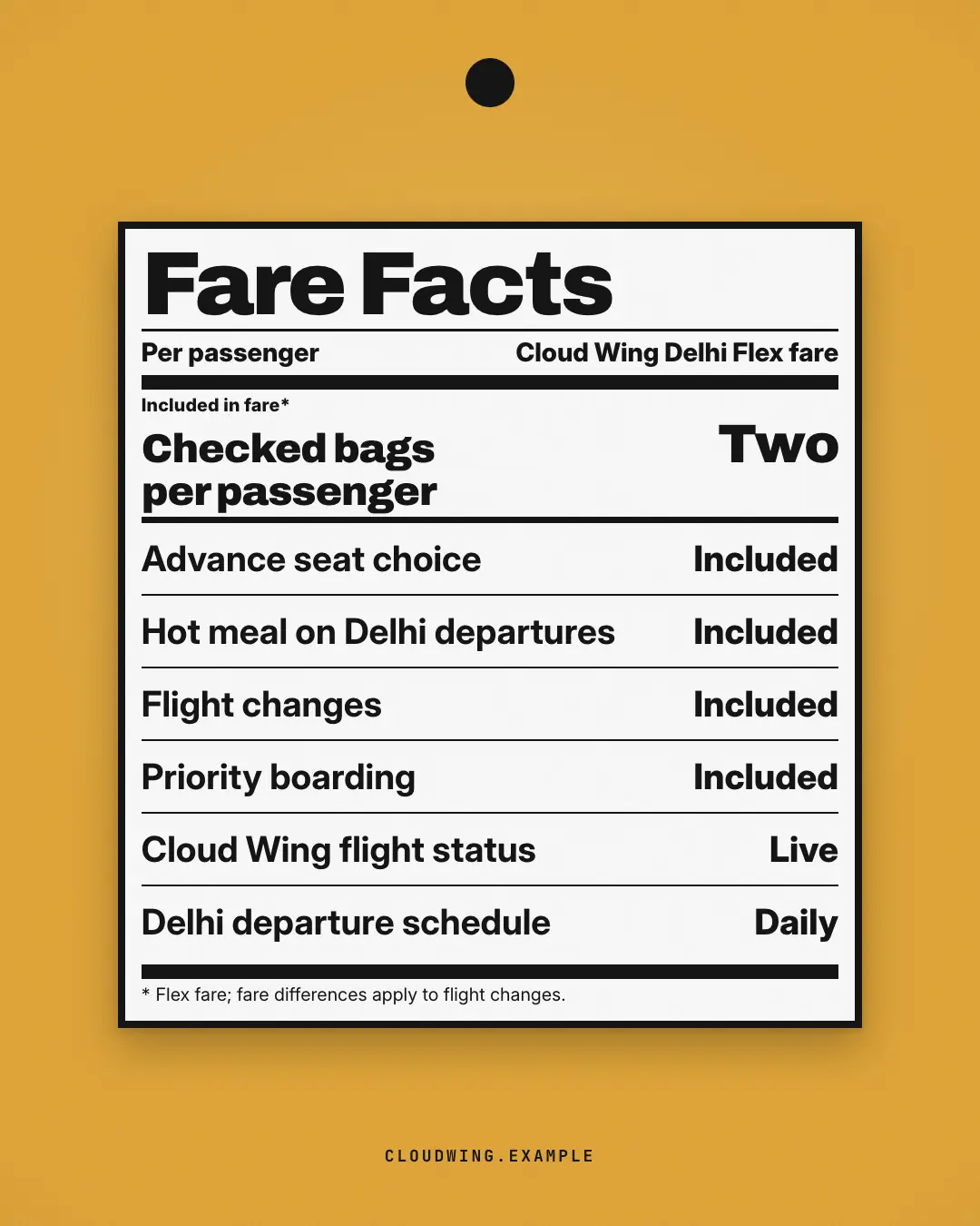 Sample Product facts label creative (Document & object template), shown on the fictional brand Cloud Wing