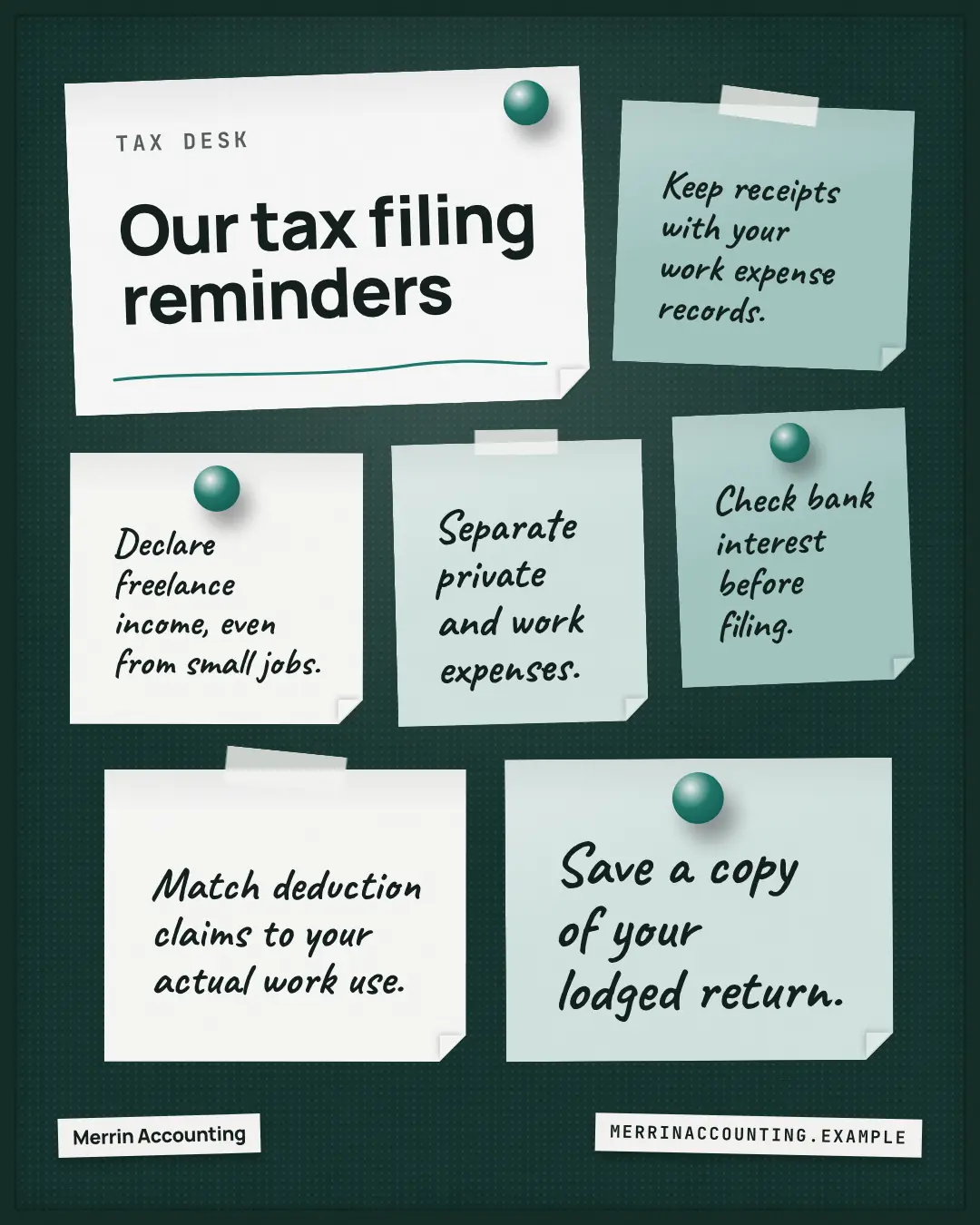 Sample Sticky notes creative (Document & object template), shown on the fictional brand Merrin Accounting