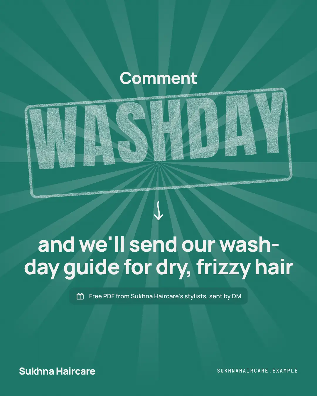 Sample Comment KEYWORD creative (Engagement template), shown on the fictional brand Sukhna Haircare