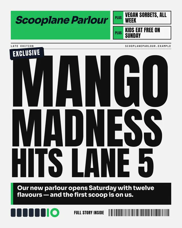 Tabloid splash — sample creative