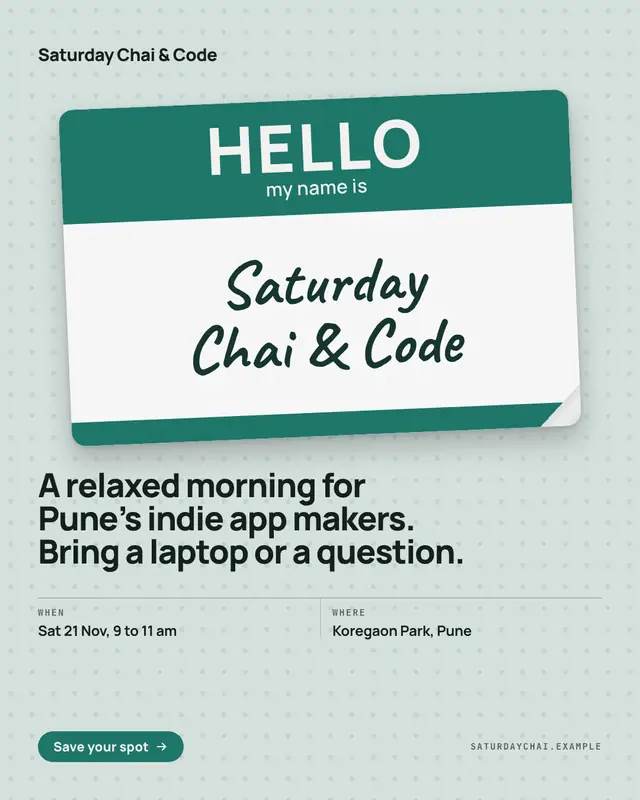 Meetup nametag — sample creative