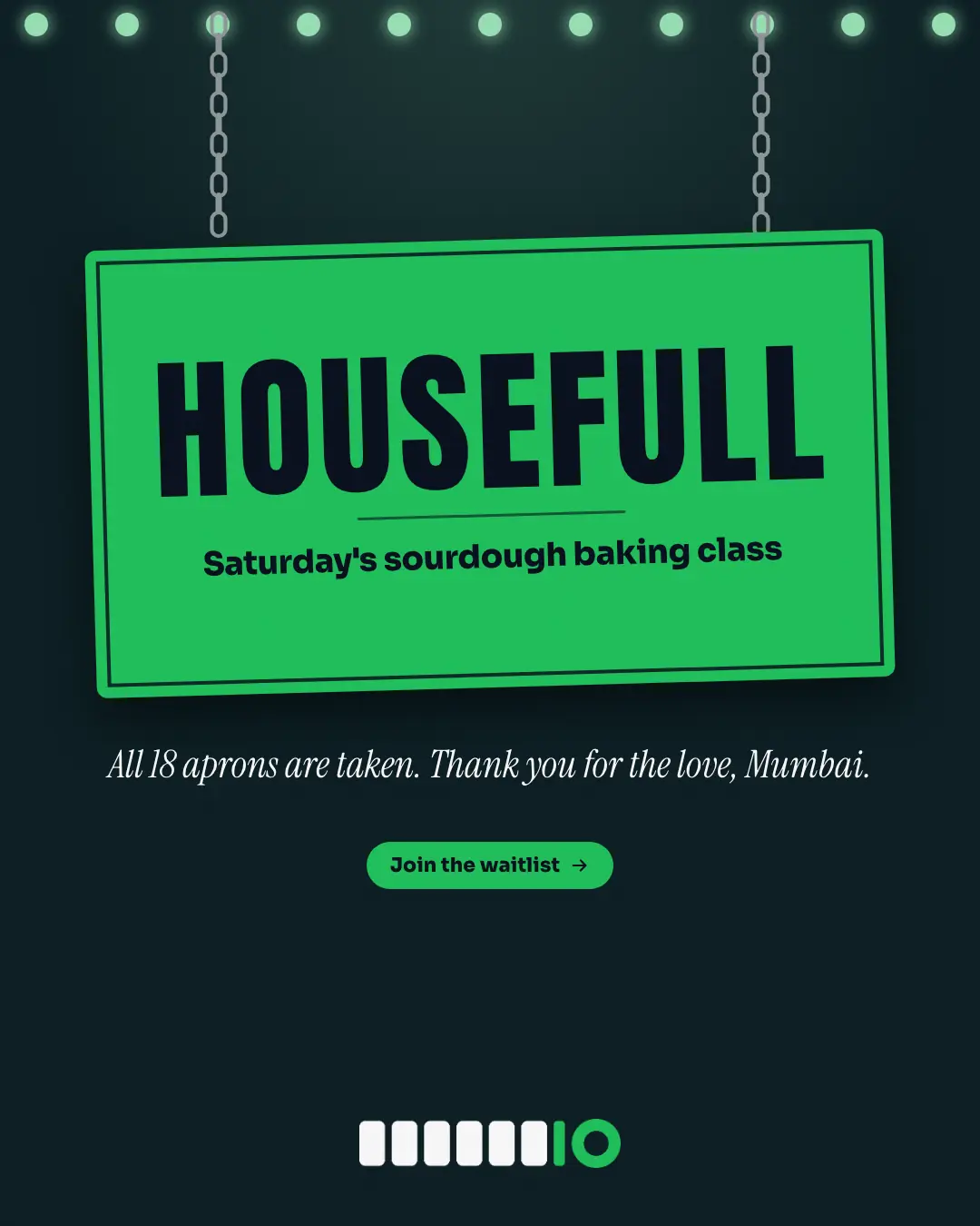 Sample Housefull board creative (Live, on the day template), shown on the fictional brand Dawn Crumb Bakery