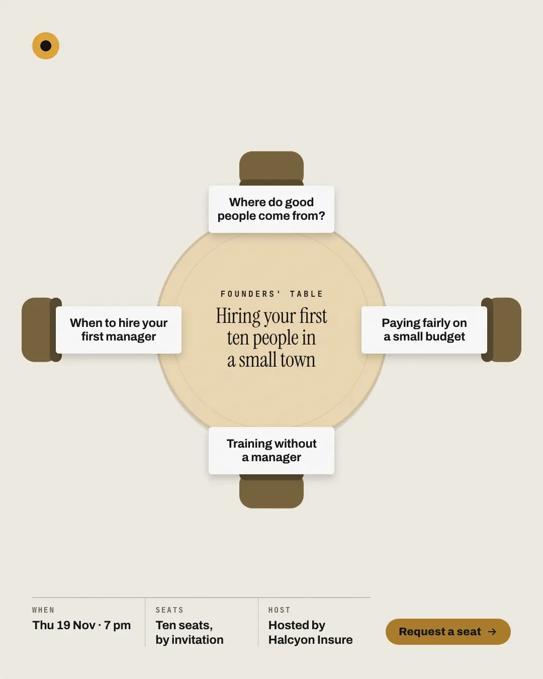 Sample Roundtable creative (Live, on the day template), shown on the fictional brand Halcyon Insure