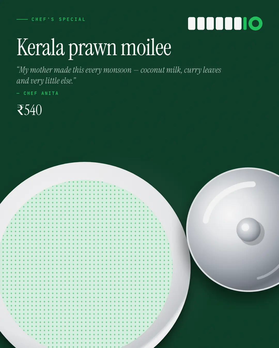 Sample Chef's special cloche creative (Menus & dishes template), shown on the fictional brand Monsoon Table