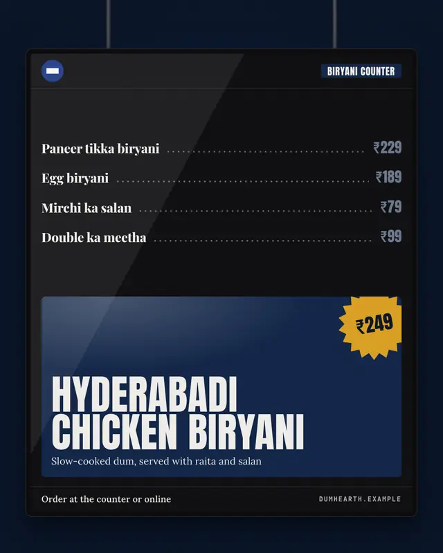 Backlit menu board — sample creative