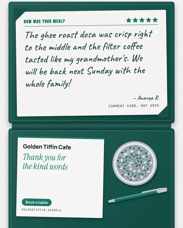 Diner's note card — sample creative