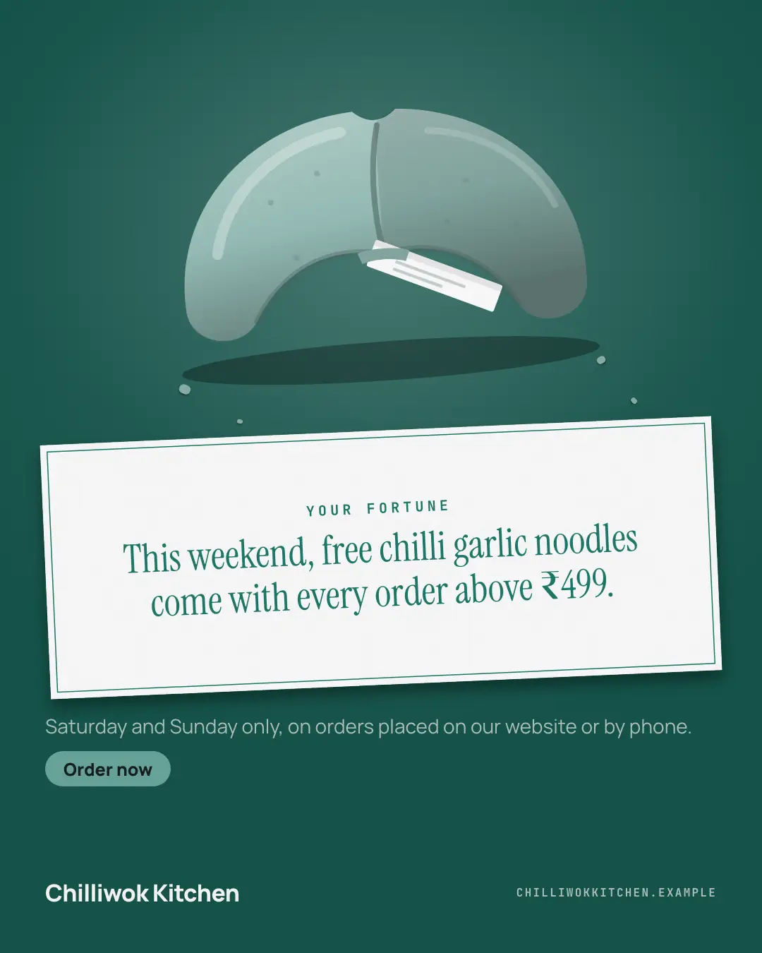 Sample Cookie note creative (Café & restaurant life template), shown on the fictional brand Chilliwok Kitchen