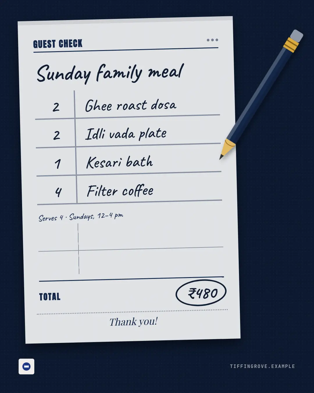 Sample Restaurant check creative (Café & restaurant life template), shown on the fictional brand Tiffin Grove