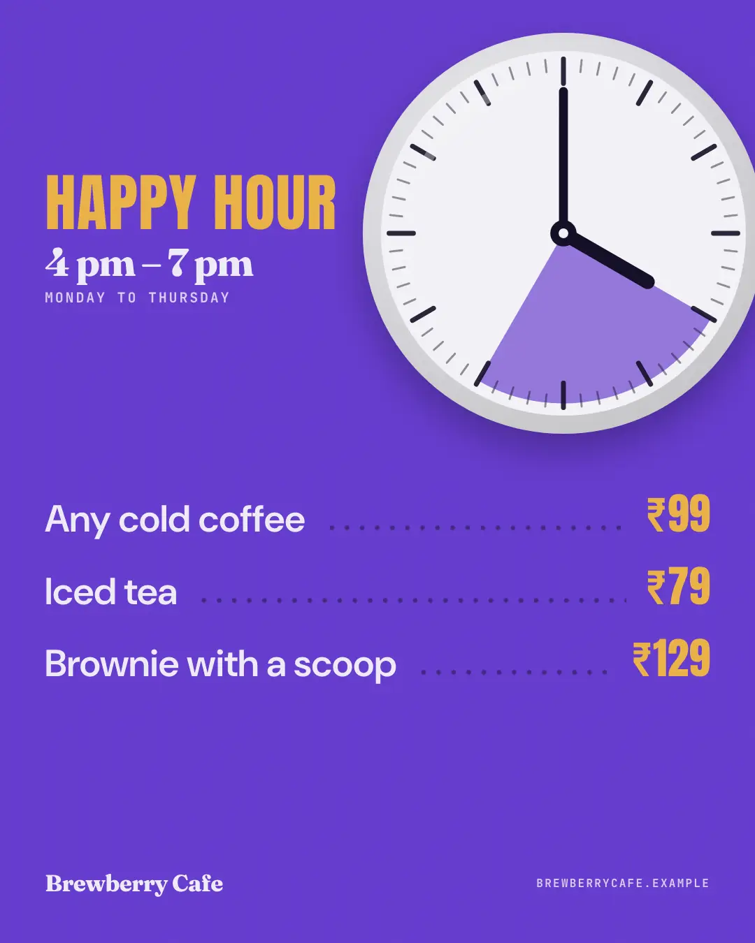 Sample Cocktail dial creative (Café & restaurant life template), shown on the fictional brand Brewberry Cafe