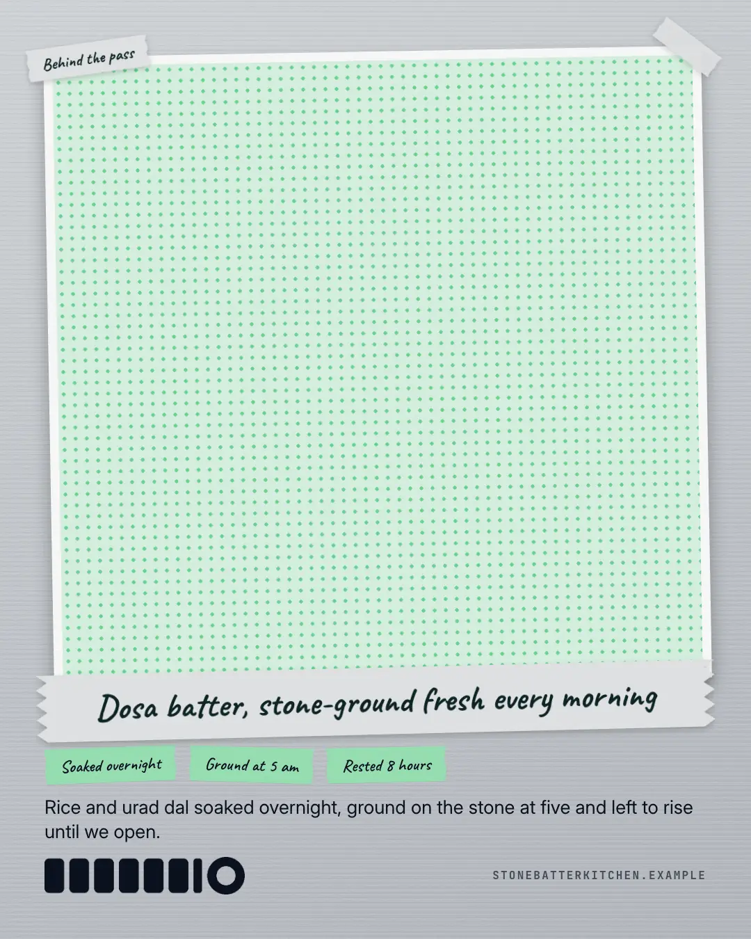 Sample Chef's wall creative (Café & restaurant life template), shown on the fictional brand Stonebatter Kitchen