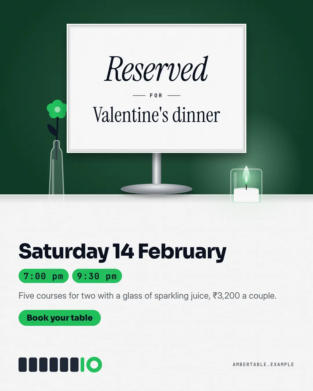 Sample Reserved table creative (Café & restaurant life template), shown on the fictional brand Amber Table