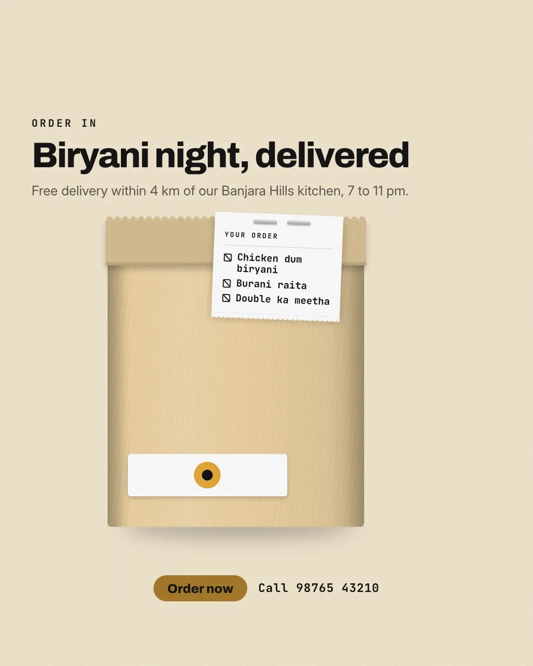 Sample To-go bag creative (Café & restaurant life template), shown on the fictional brand Dumleaf Kitchen
