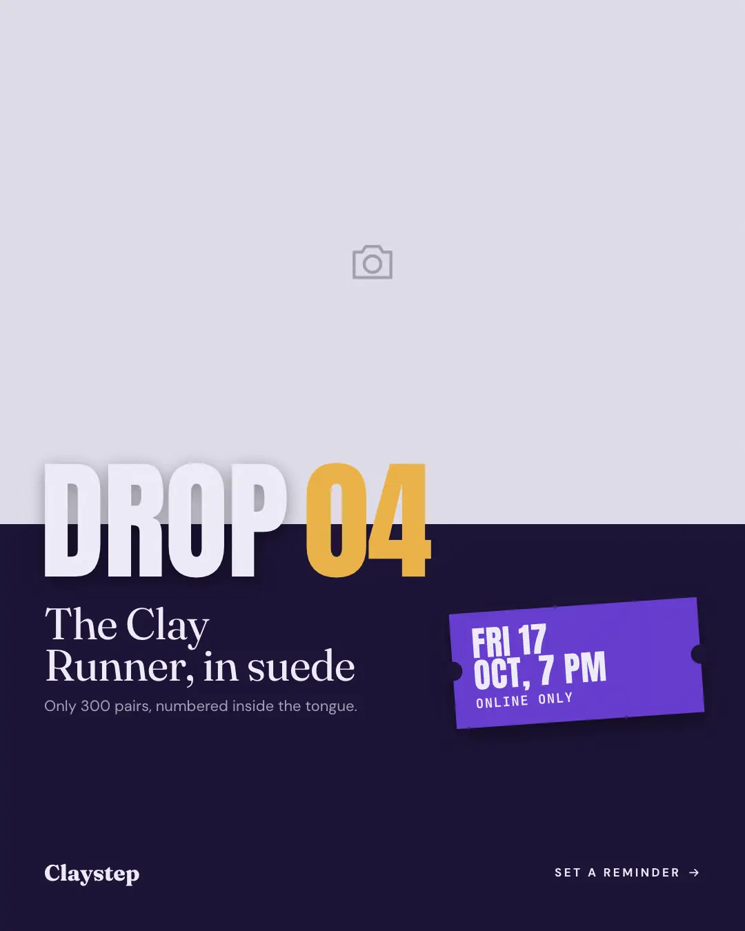 Sample Drop poster creative (Looks & fits template), shown on the fictional brand Claystep