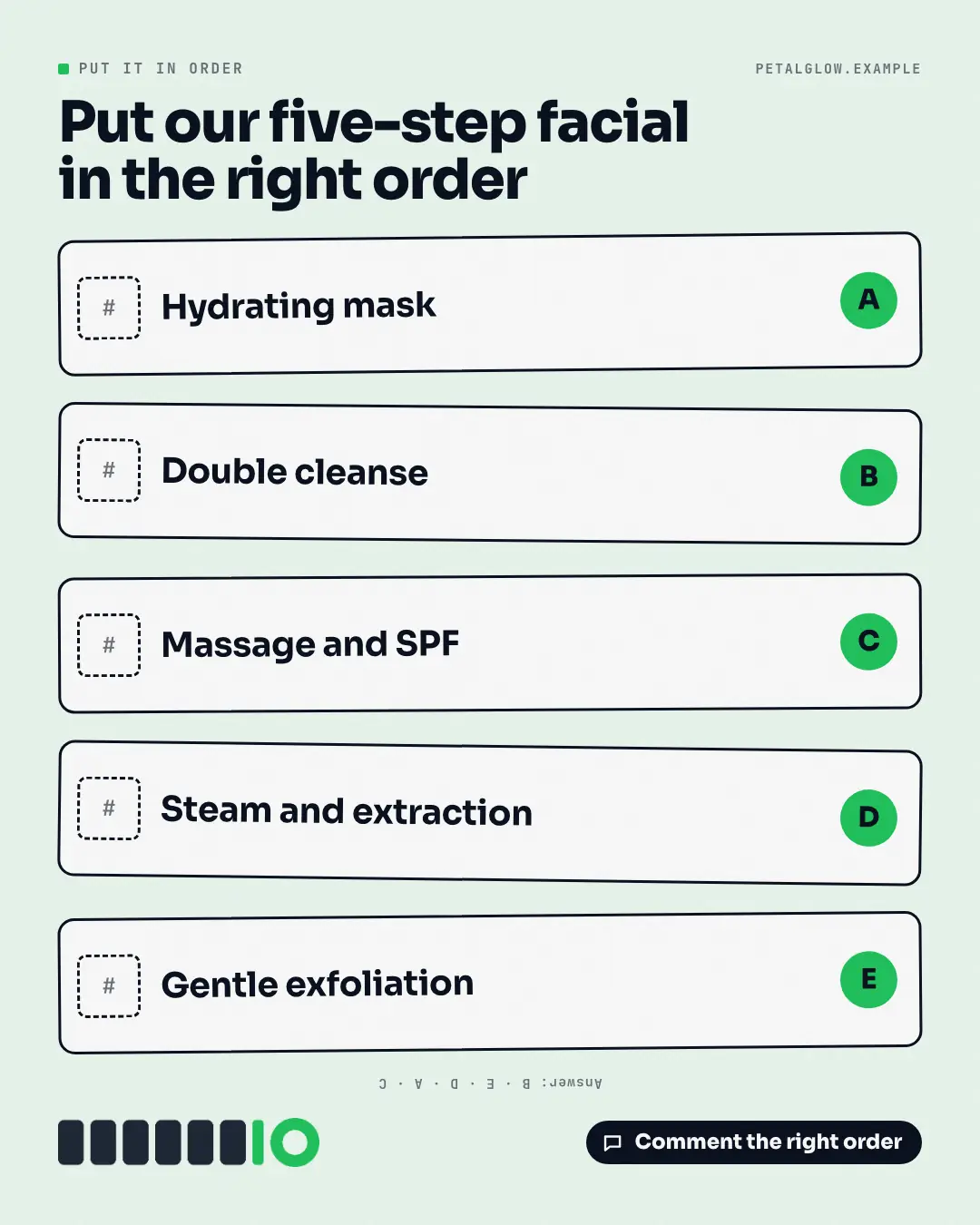 Sample Unshuffle creative (Puzzles & brain-teasers template), shown on the fictional brand Petal Glow Spa