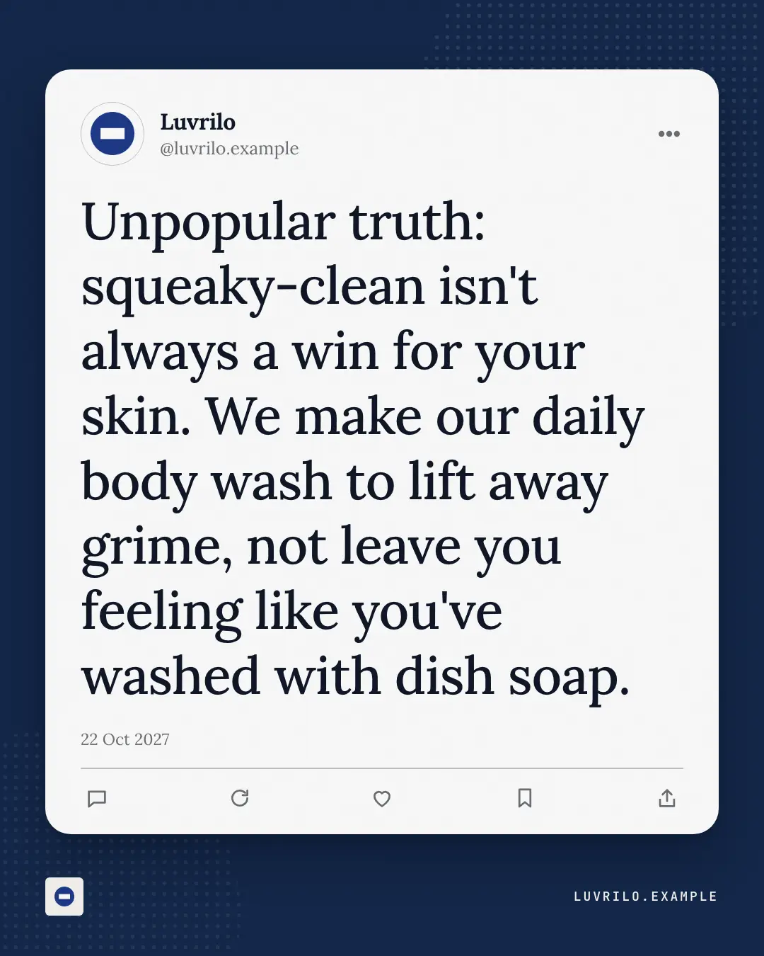 Sample Post card creative (Internet culture template), shown on the fictional brand Luvrilo