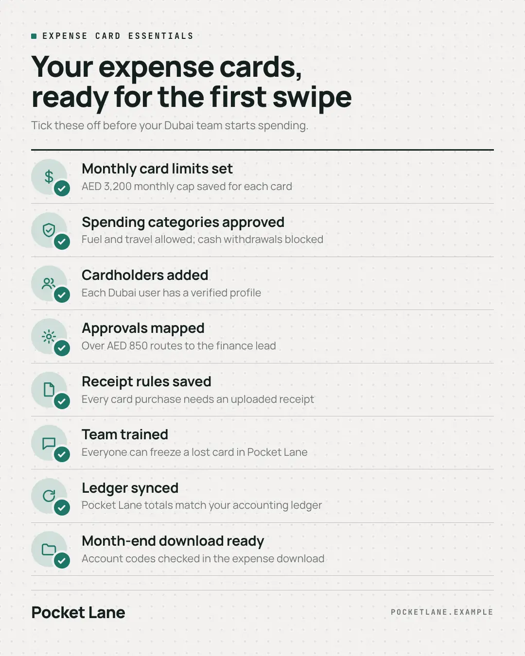 Sample Essentials checklist creative (Infographics template), shown on the fictional brand Pocket Lane