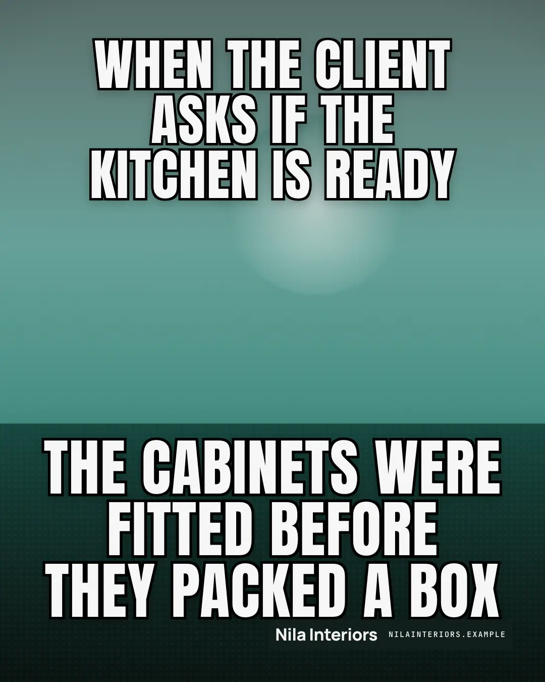 Sample Caption meme creative (Meme template), shown on the fictional brand Nila Interiors