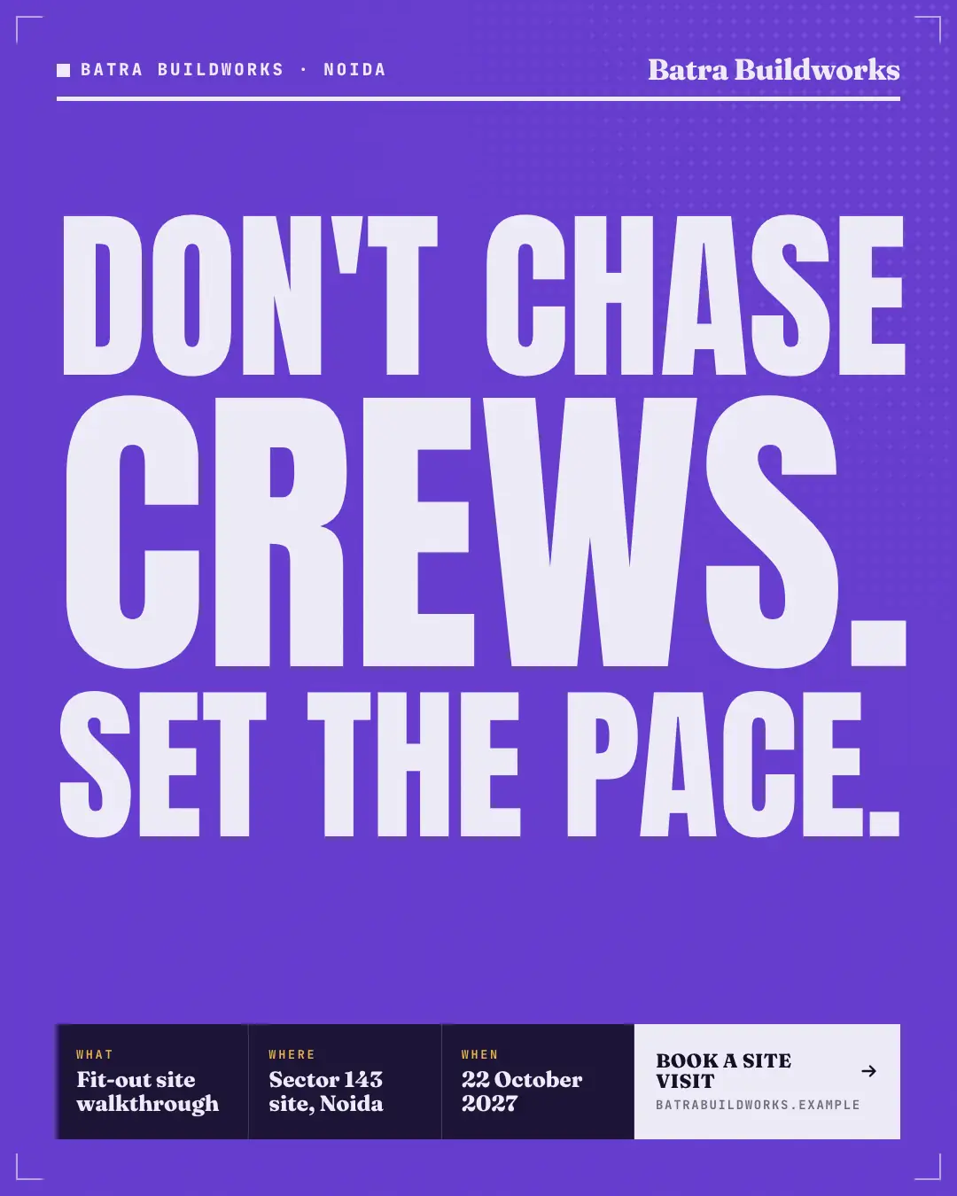 Sample Headline poster creative (News & media template), shown on the fictional brand Batra Buildworks