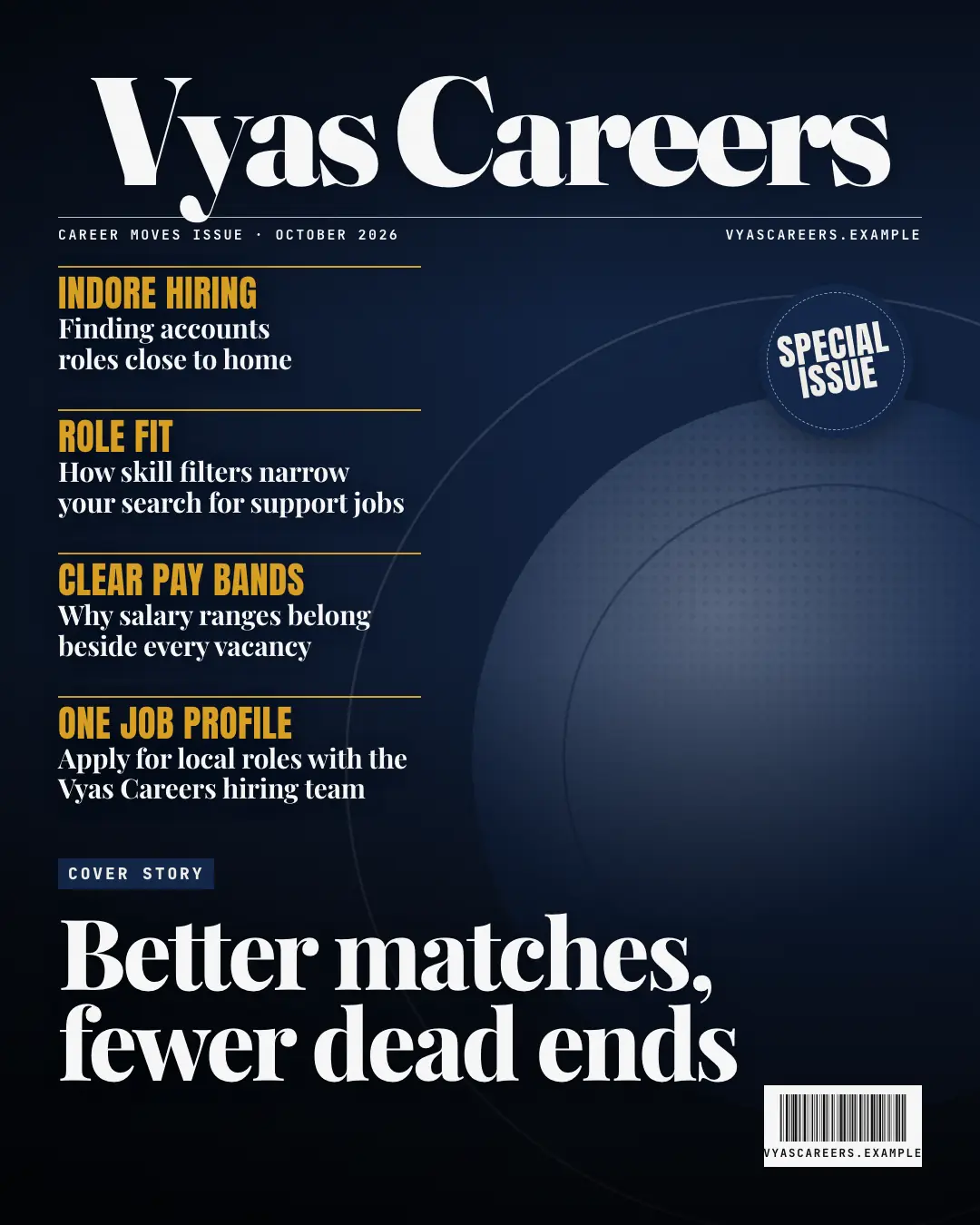 Sample Magazine cover creative (News & media template), shown on the fictional brand Vyas Careers