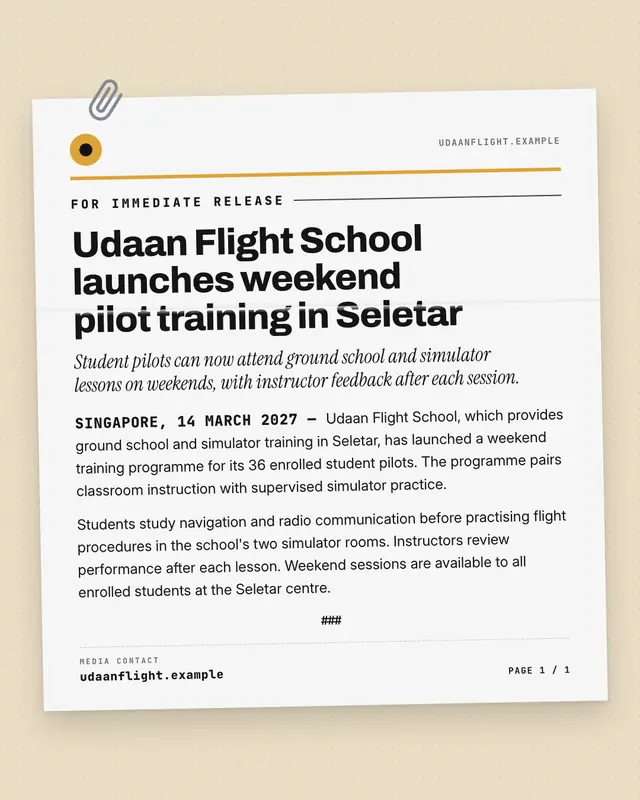 Press release — sample creative