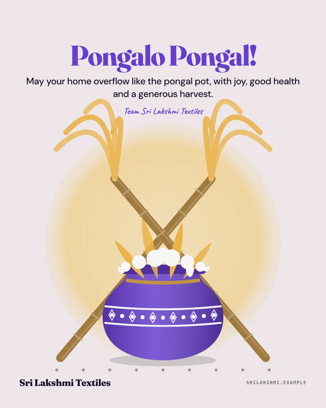 Sample Pongal & Sankranti pot creative (Festivals & occasions template), shown on the fictional brand Sri Lakshmi Textiles