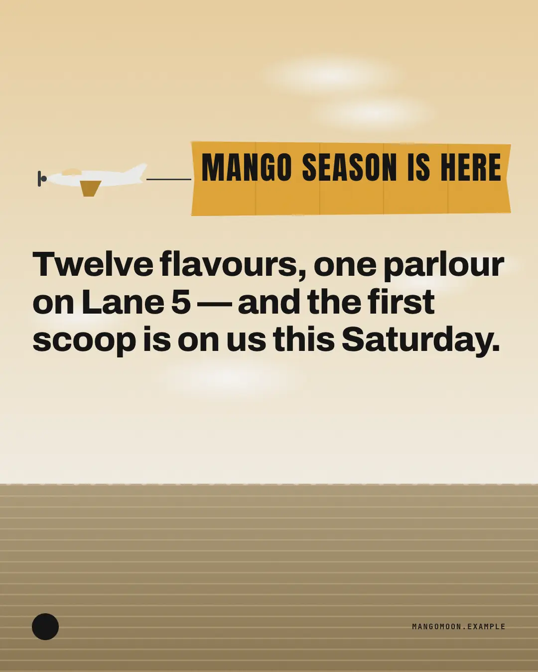 Sample Aerial banner creative (Posters & OOH template), shown on the fictional brand Mango Moon Parlour