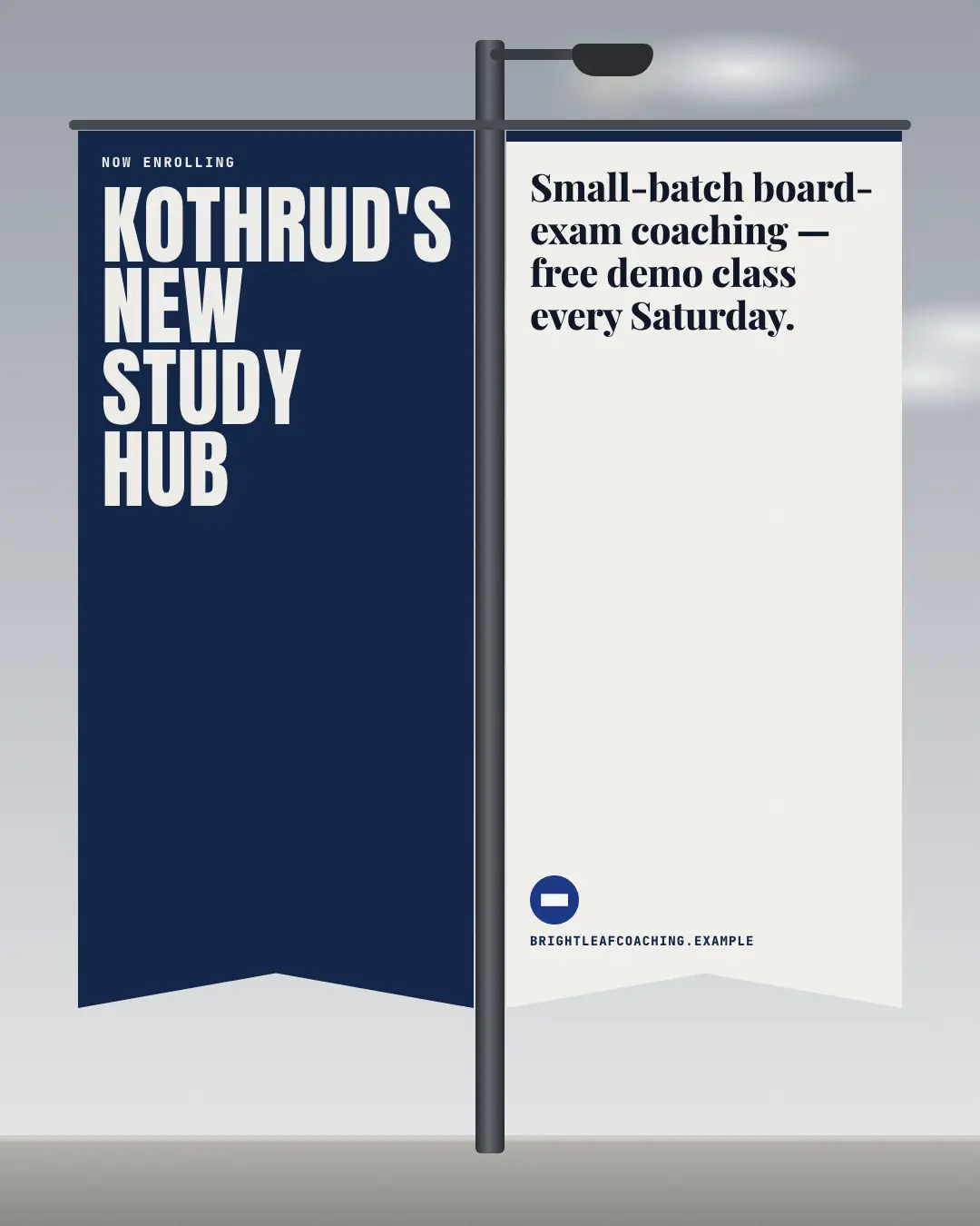 Sample Lamppost banners creative (Posters & OOH template), shown on the fictional brand Brightleaf Coaching