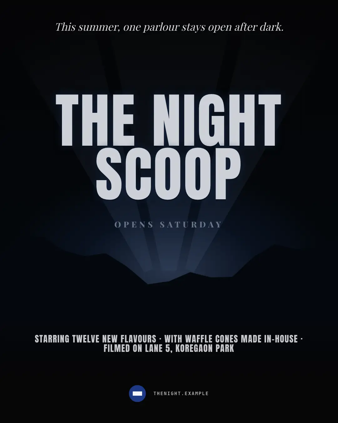 Sample Movie poster creative (Posters & OOH template), shown on the fictional brand The Night Scoop