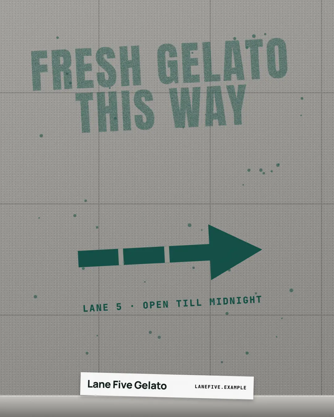 Sample Sidewalk stencil creative (Posters & OOH template), shown on the fictional brand Lane Five Gelato