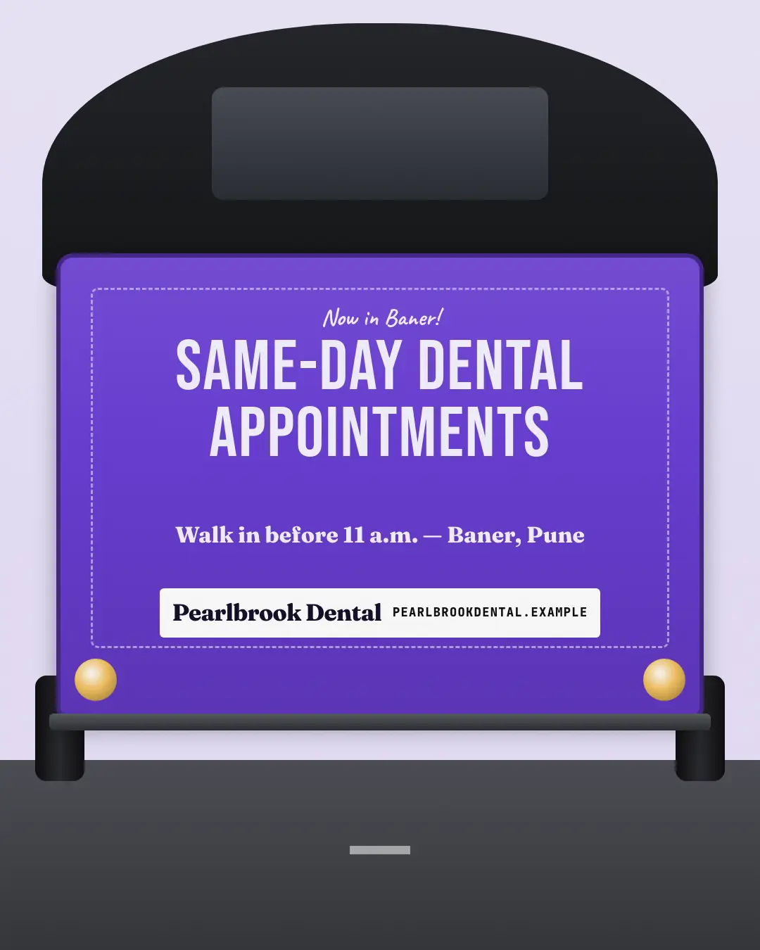 Sample Rickshaw ad creative (Posters & OOH template), shown on the fictional brand Pearlbrook Dental